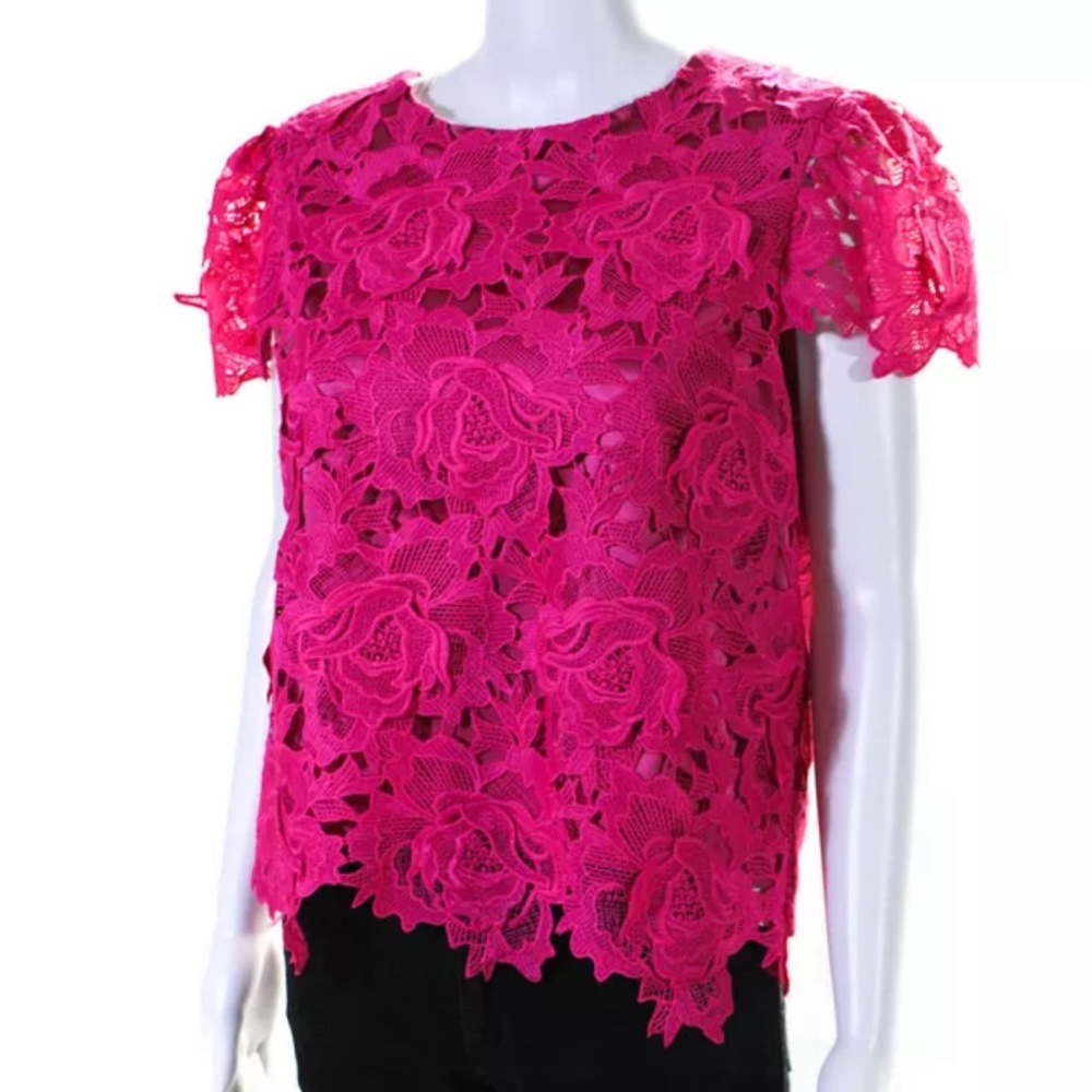 Milly Women's Round Neck Cap Sleeves Lined Lace Blouse Pink Size M - Picture 2 of 9